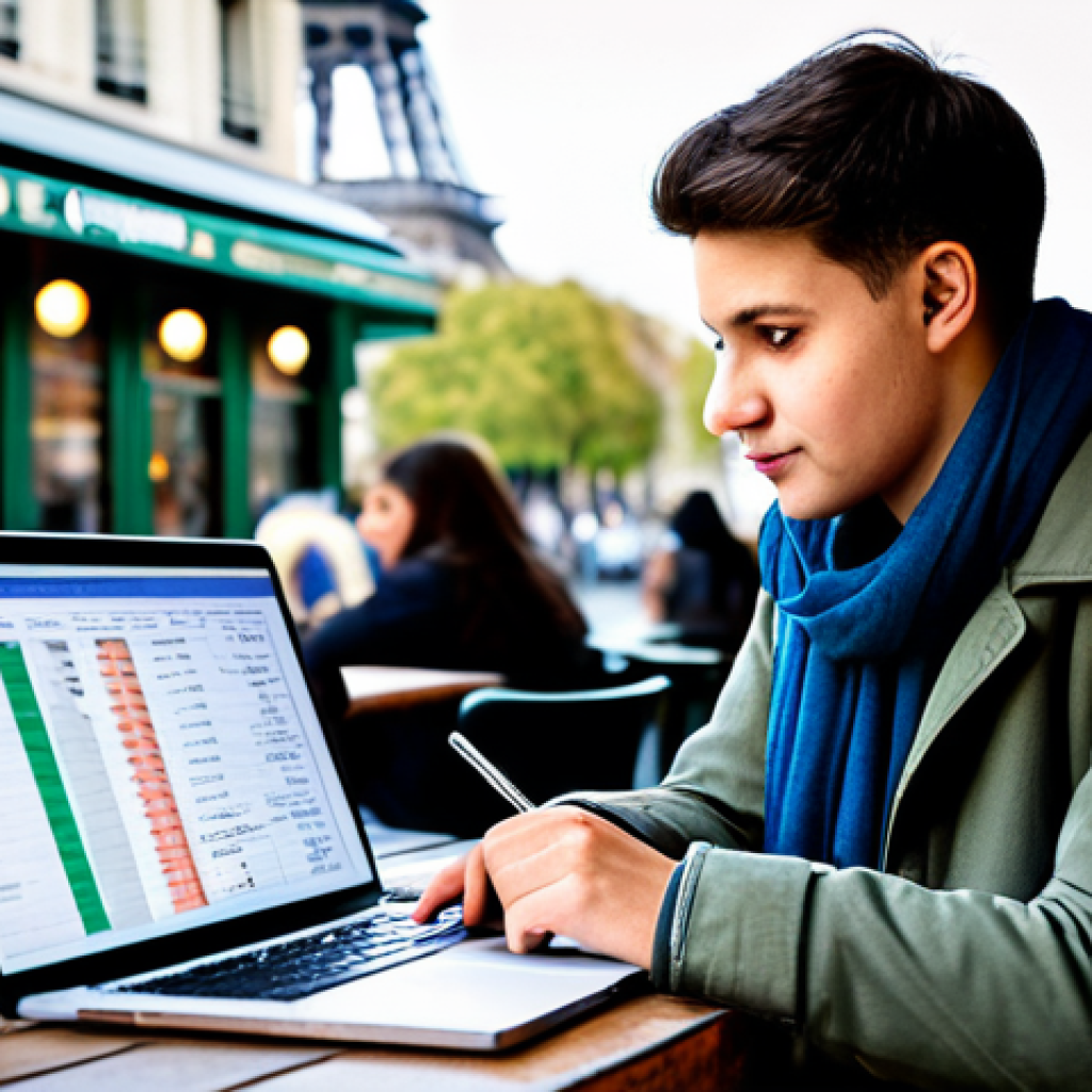 **

"A young student, fully clothed in casual attire, sitting at a caf&eacute; table in Paris, France, reviewing a budget spreadsheet on a laptop. The caf&eacute; is bustling with people and the Eiffel Tower is visible in the background. Focus on a relaxed, studious atmosphere. safe for work, appropriate content, fully clothed, professional photography, perfect anatomy, natural proportions, family-friendly."

**
