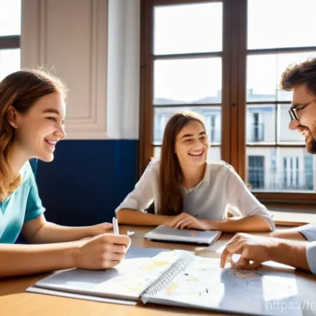 해외연수코디네이터 다양한 연수국가 정보 - **Prompt 1: Empowered European Study Planning**
    "A bright, modern university counseling office i...