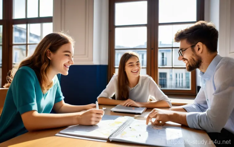 해외연수코디네이터 다양한 연수국가 정보 - **Prompt 1: Empowered European Study Planning**
"A bright, modern university counseling office i...