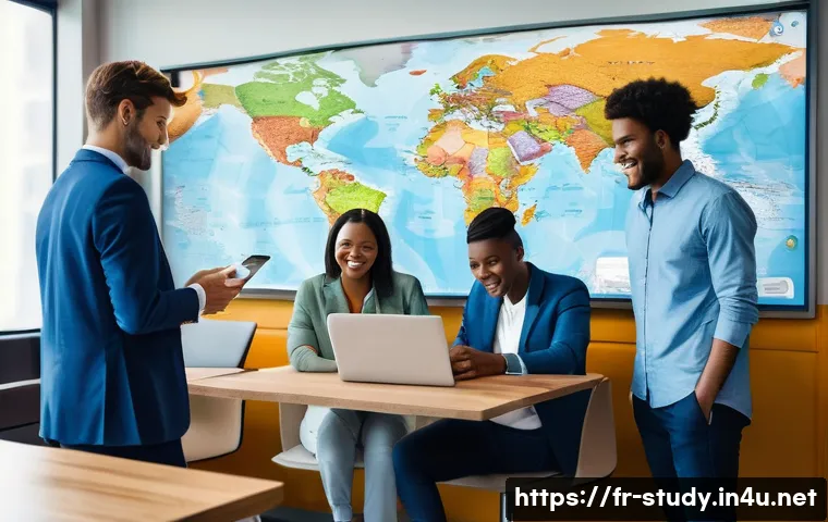 해외연수코디네이터 경력 전환 - A professional international trip coordinator managing a diverse group of young adults, organizing t...