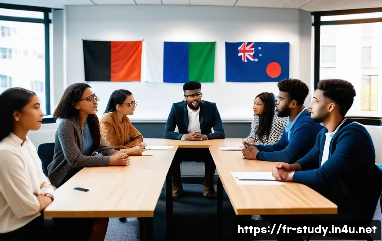 해외연수코디네이터 문화 차이 이해 - A multicultural group of young adults engaged in a respectful intercultural dialogue workshop indoor...