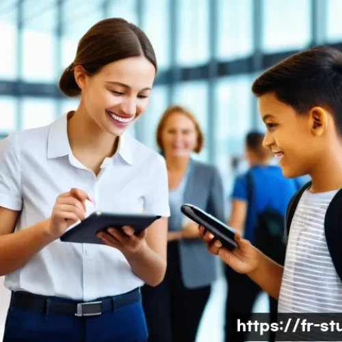 Home 31 해외연수코디네이터 업무사례 - A professional coordinator warmly welcoming a diverse group of young participants and their parents ...